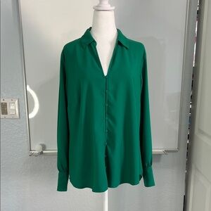 Ann Taylor Vibrant Green Button Down Shirt L